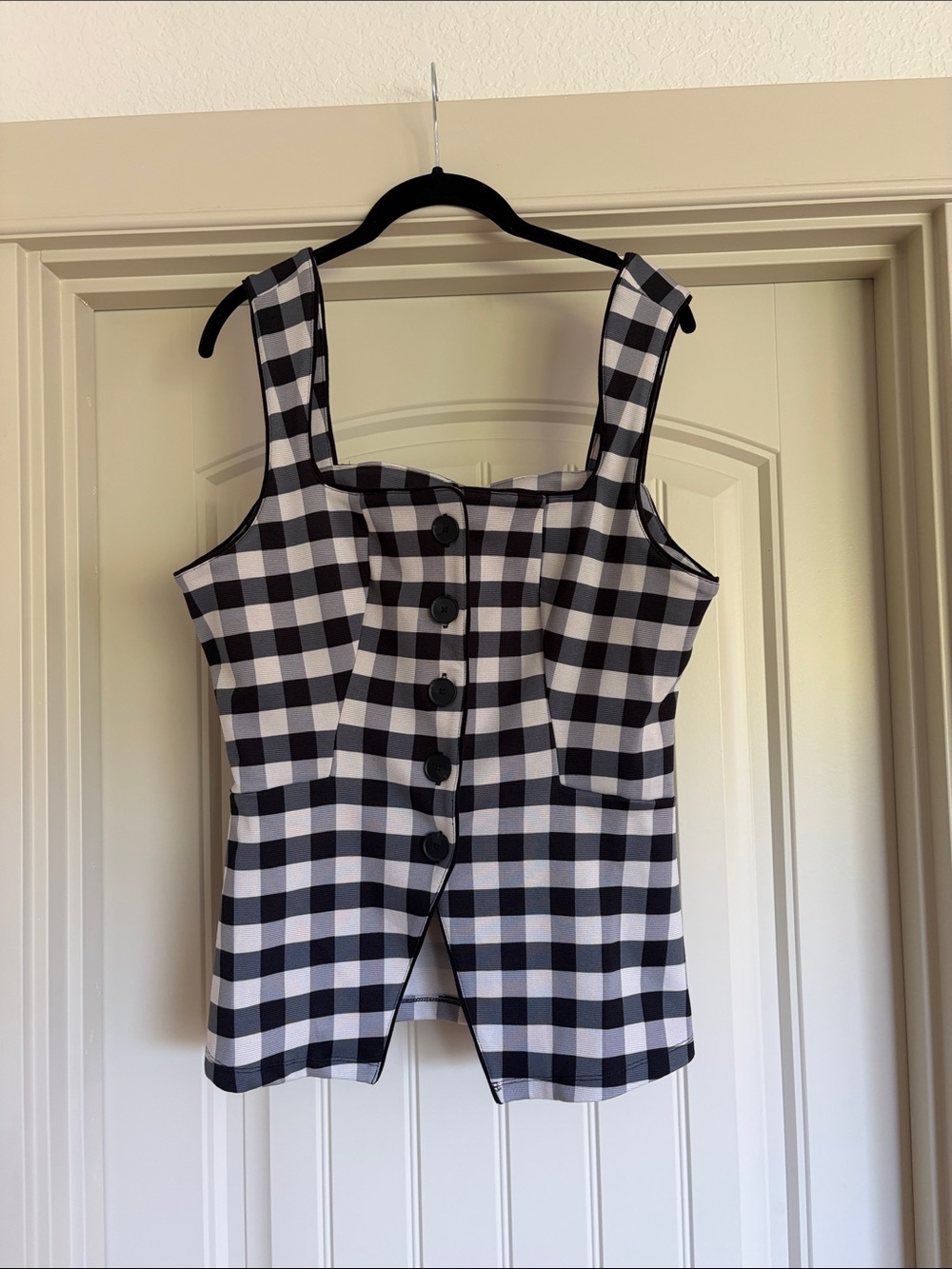 Maeve Black and White Gingham Button-Front Tank